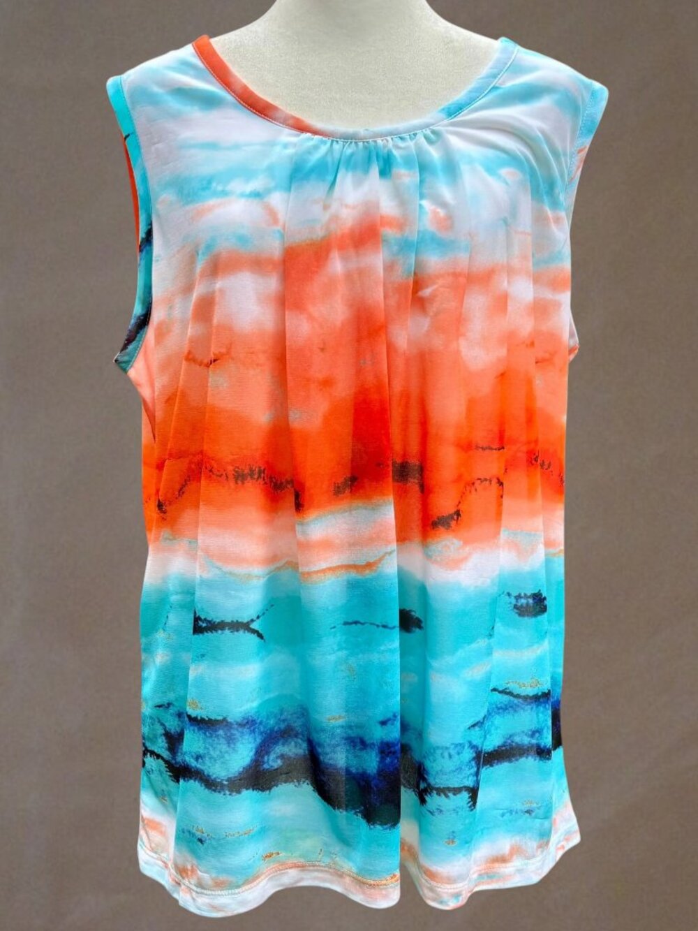 Worthington Woman Abstract Watercolor Sleeveless Chiffon Blouse Top Lined Sz 1X